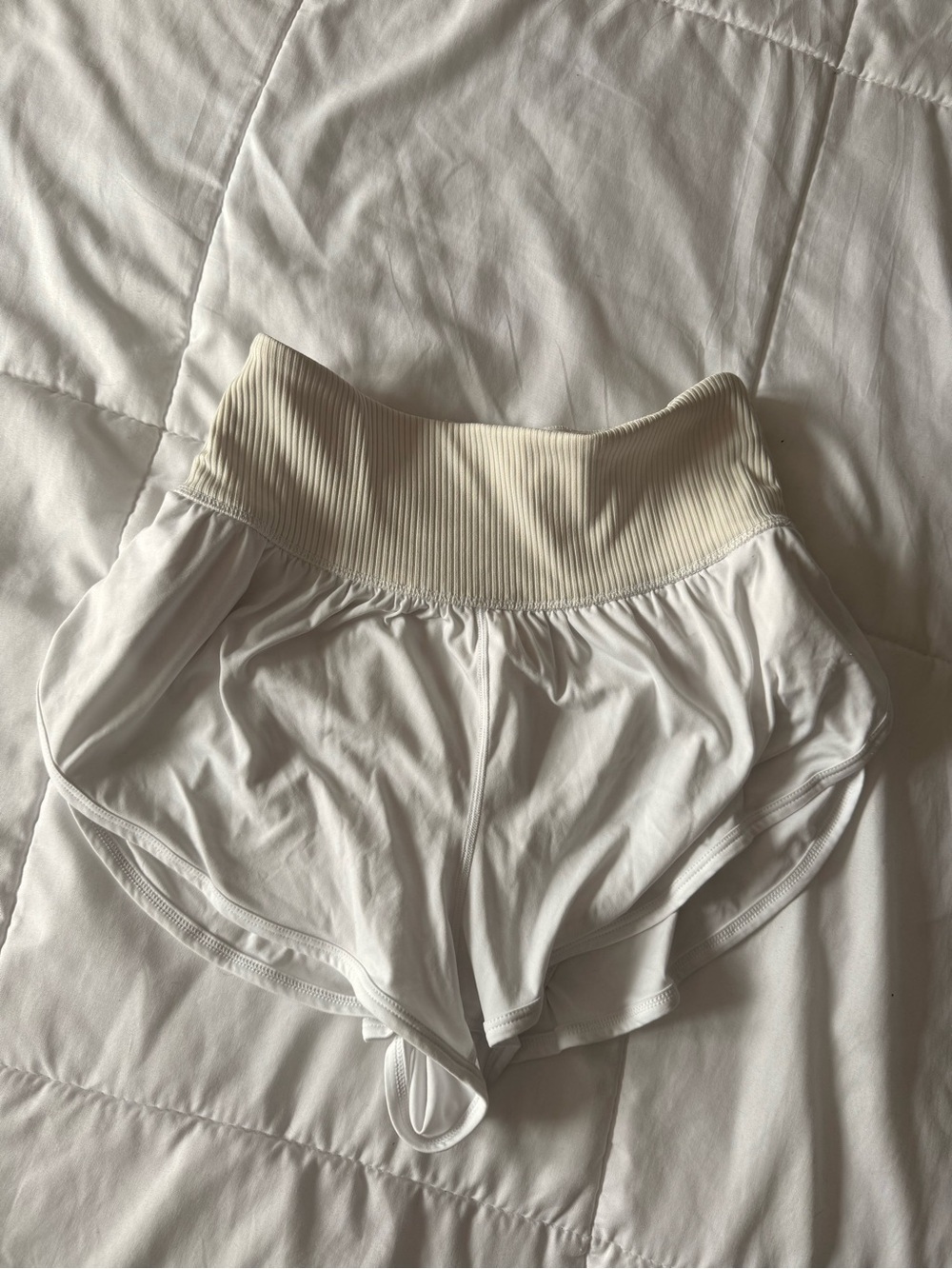 Free People White Athletic Shorts with Cream Ribbed Waistband